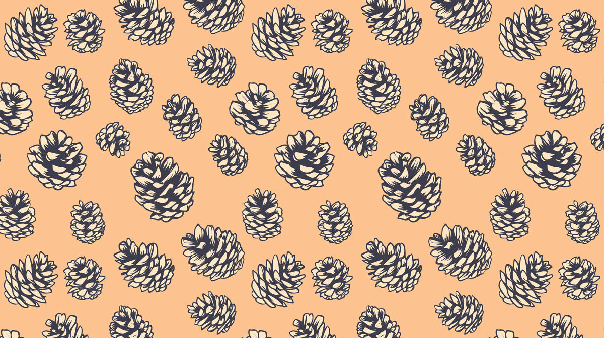 Textured Pinecone Repeat | Purple & Tan Forest Motif on Cream
