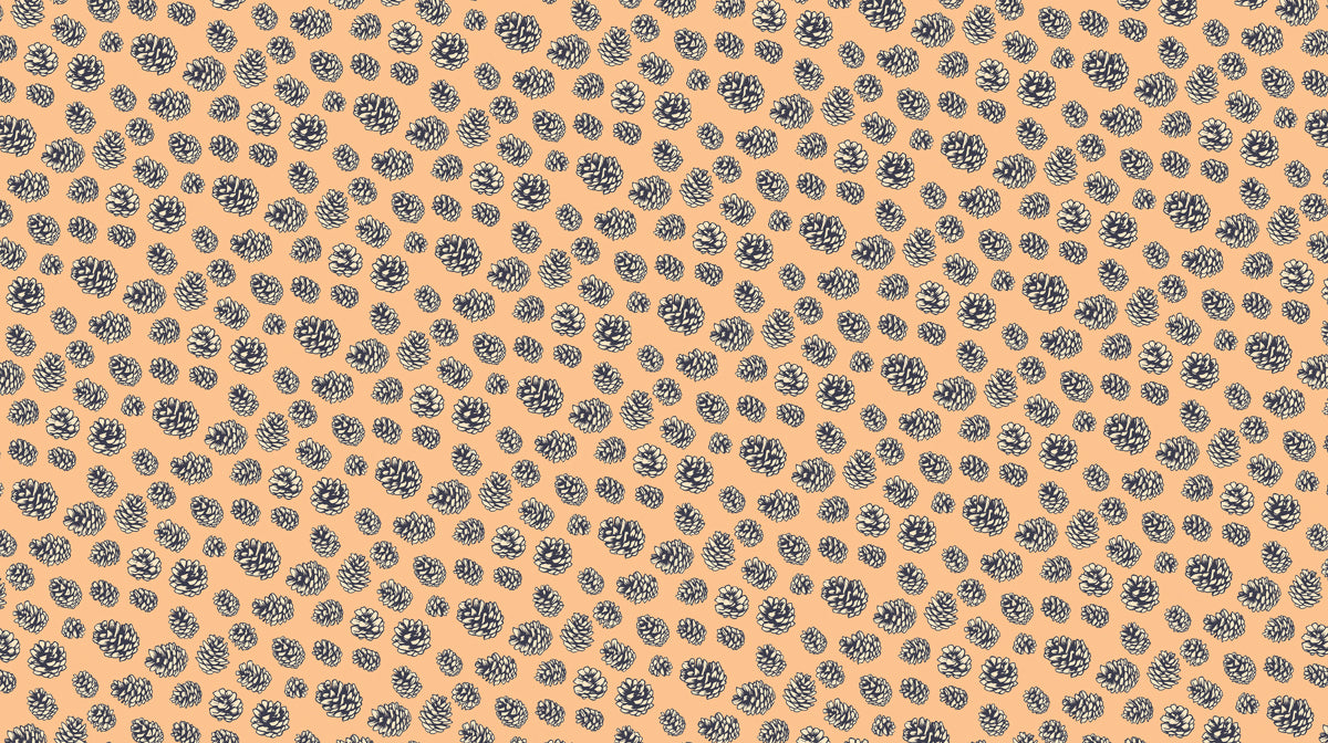 Classic Pinecone Cluster | Navy Blue Botanical Motif on Beige
