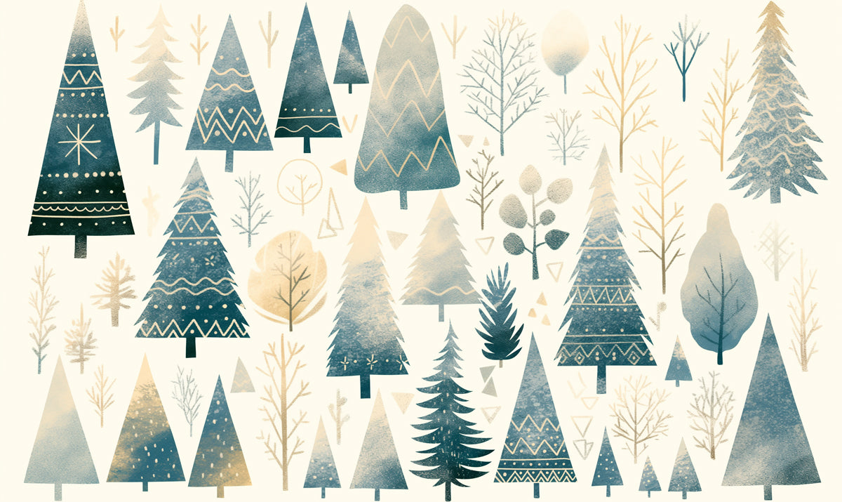 Scandinavian Forest Tree Pattern Kids Wallpaper – Winter Woodland Mural