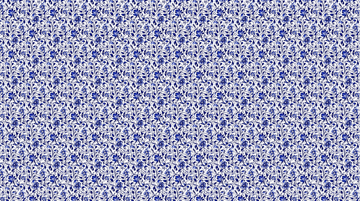 Intricate deep blue and white floral vine pattern inspired by vintage pottery motifs