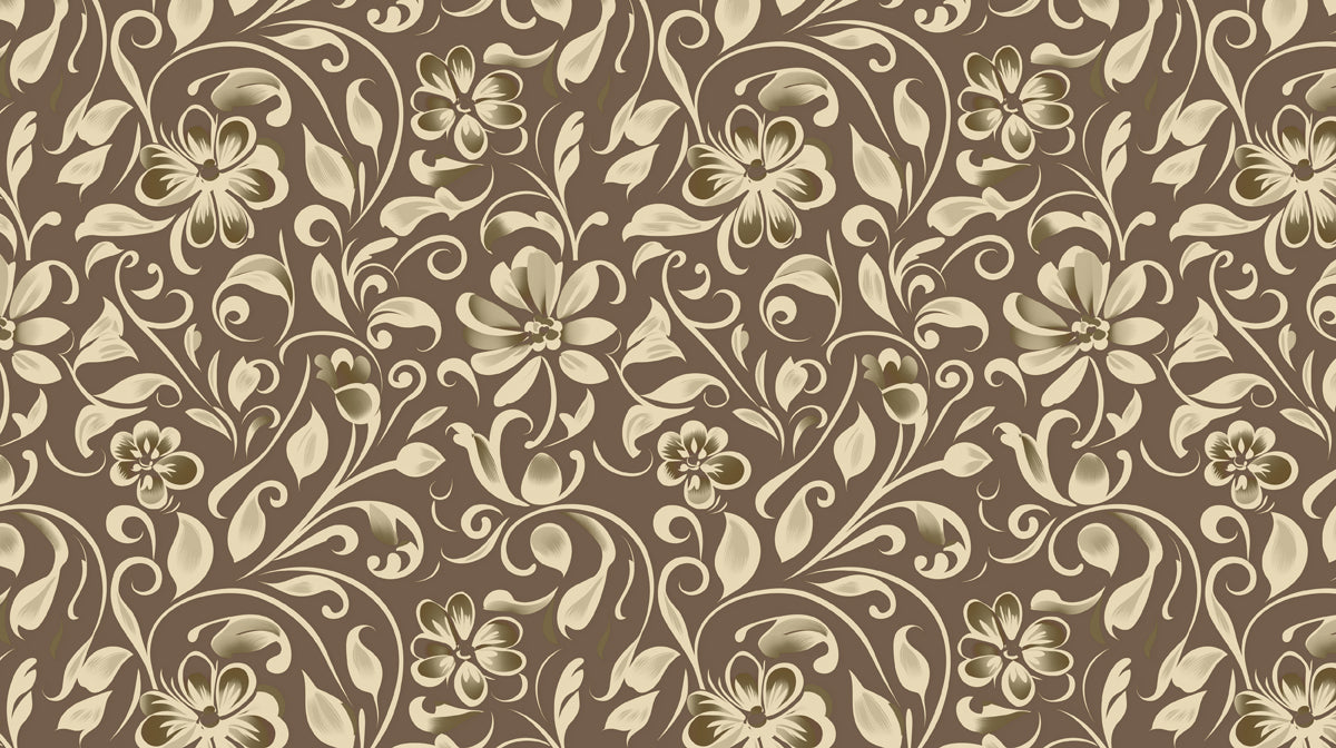 Golden Cocoa Florals | Baroque Botanical Scroll Wallpaper