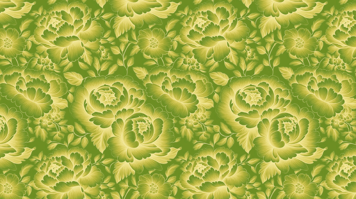 Luminous Lime Peony Bloom Mural Wallpaper | Vibrant Botanical Glow