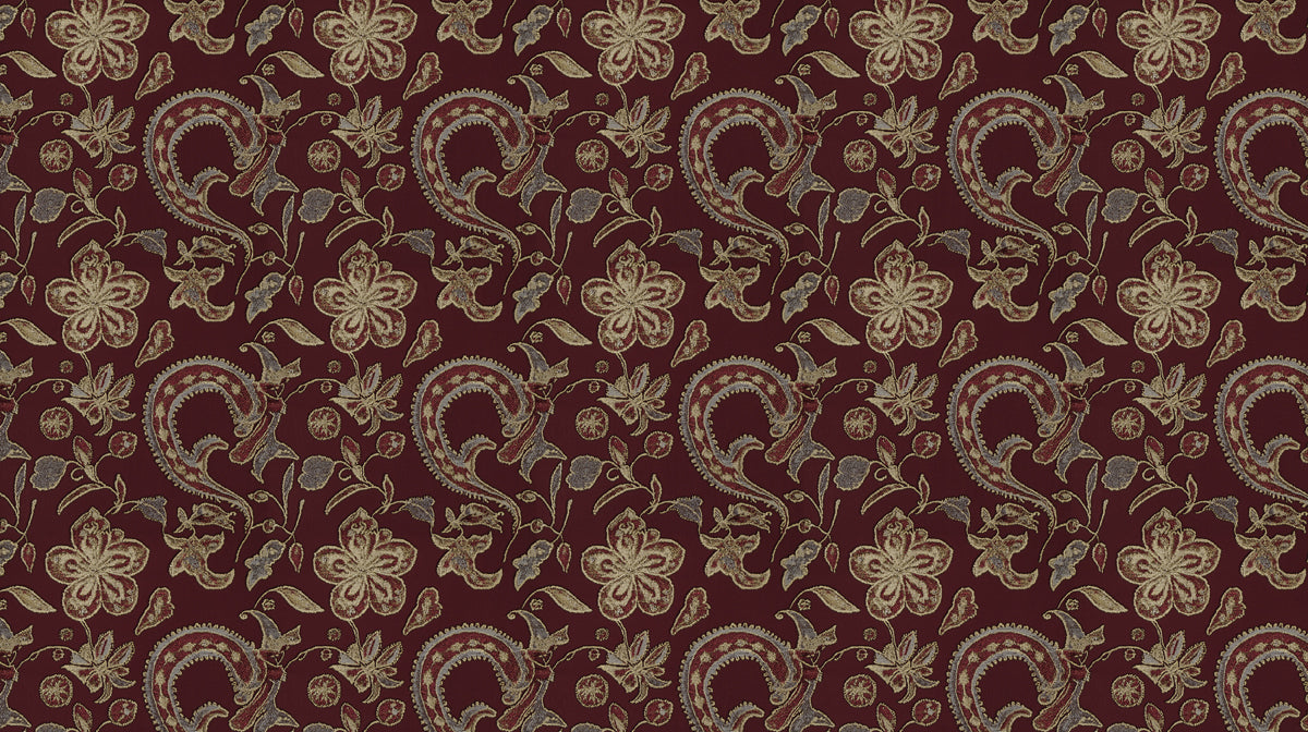 Art Deco Batik Florale & Paisley Muro di Parete in Vinaccia | Artigianale Fascino Borgogna