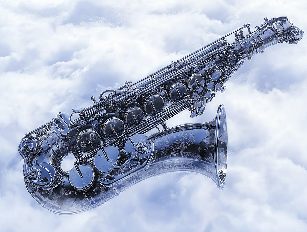 Dreamy Saxophone Sky Mural Wallpaper | Ethereal Musical Flight