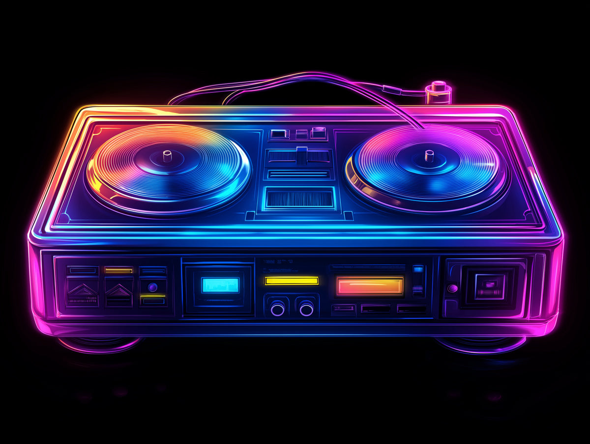 Glowing DJ Deck Mural Wallpaper | Futuristic Neon Soundscape