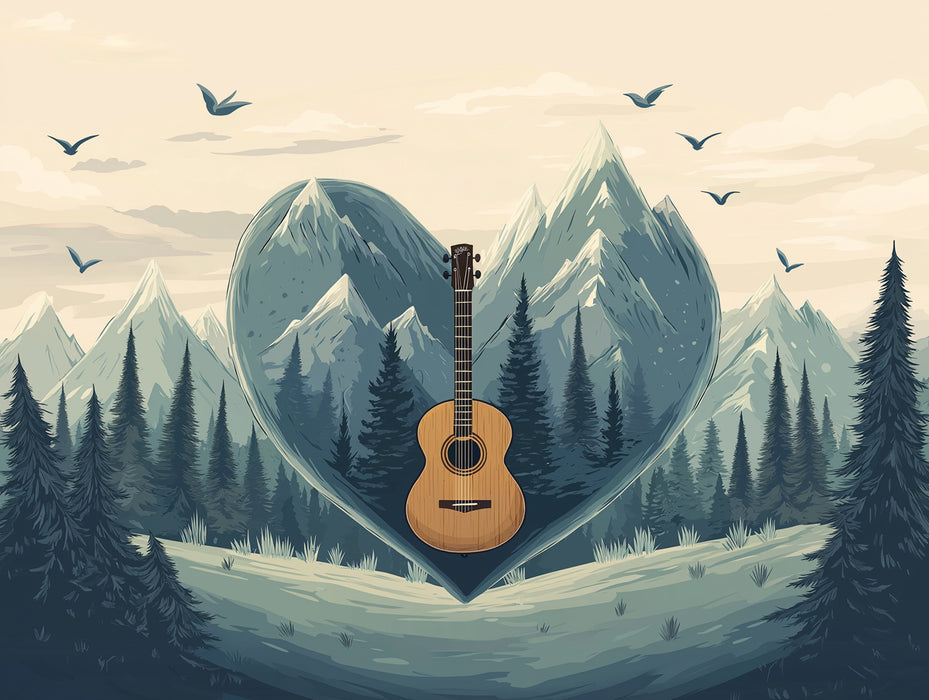 Papier peint mural de mélodie montagneuse sincère | Guitare nature paisible