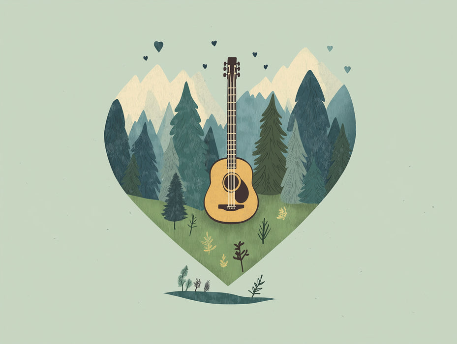 Papier peint mural de paysage de cœurs de guitare capricieux | Chanson douce de la nature