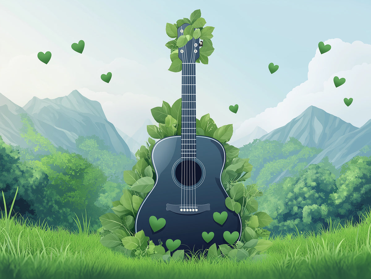 Verdant Guitar Heart Mural Wallpaper | Lush Green Harmony
