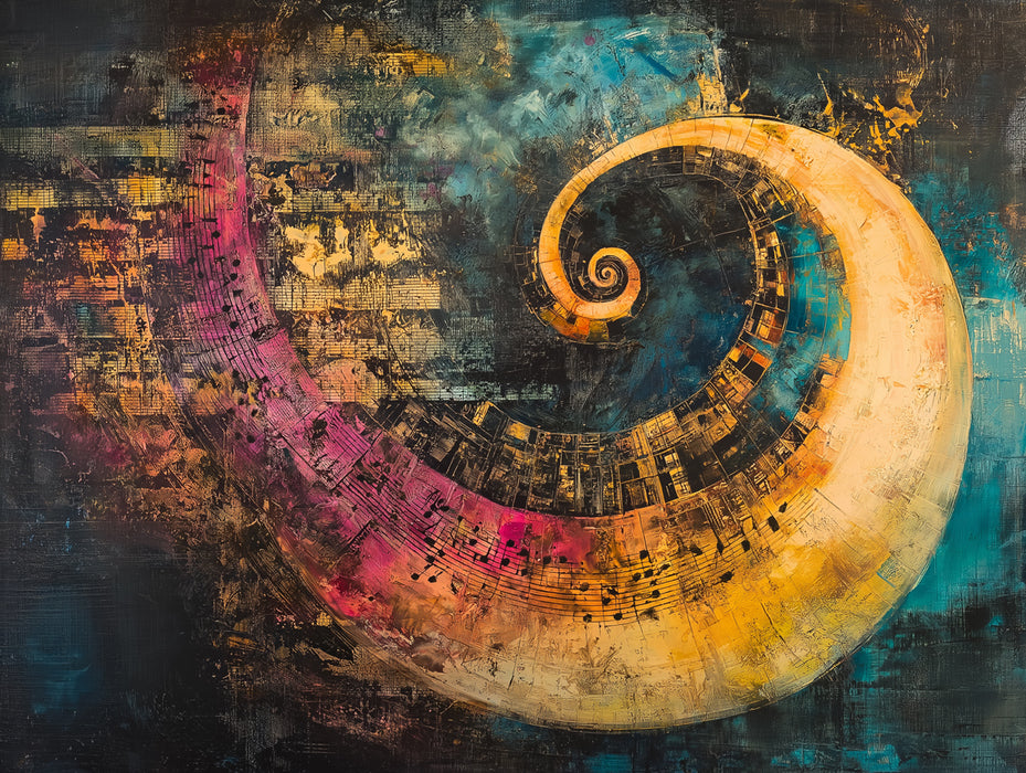 Fibonacci Music Vortex Mural Wallpaper | Abstract Harmonic Flow