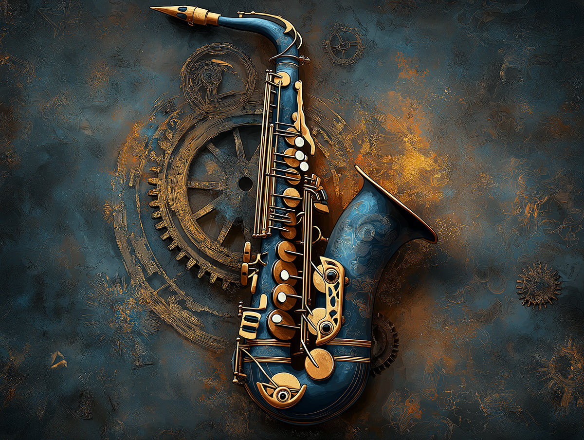 Papier peint mural de saxophone en or poli | Elegance classique et détail