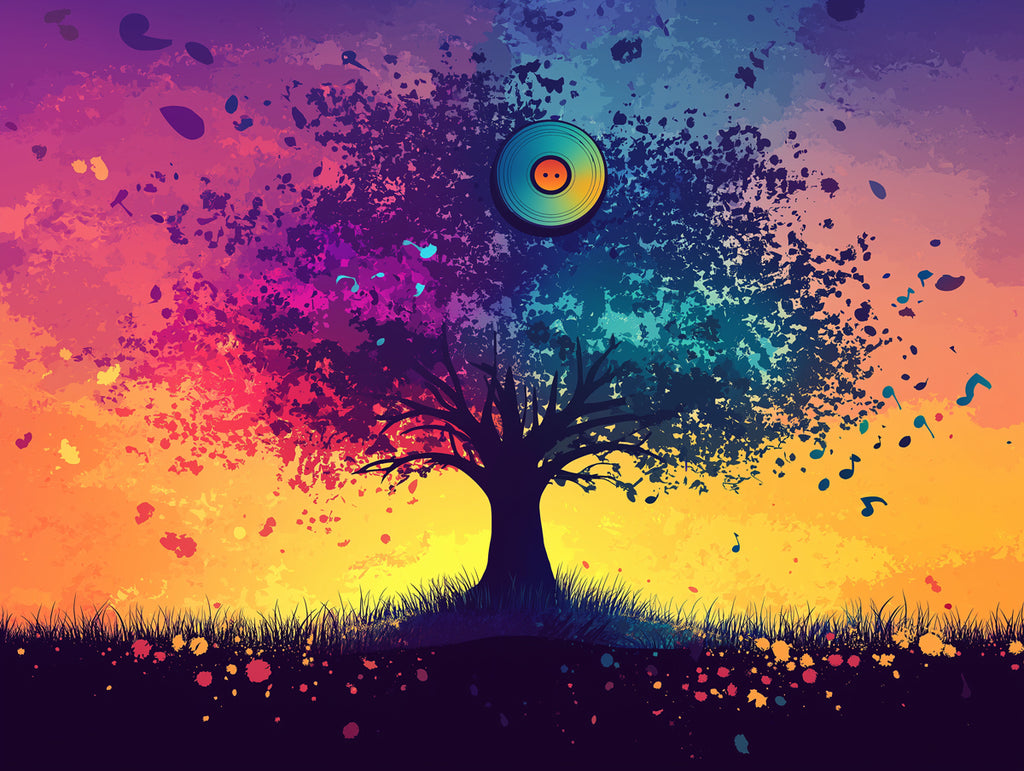 Exploding Vinyl Record Tree Mural Wallpaper | Colorful Musical Burst ...