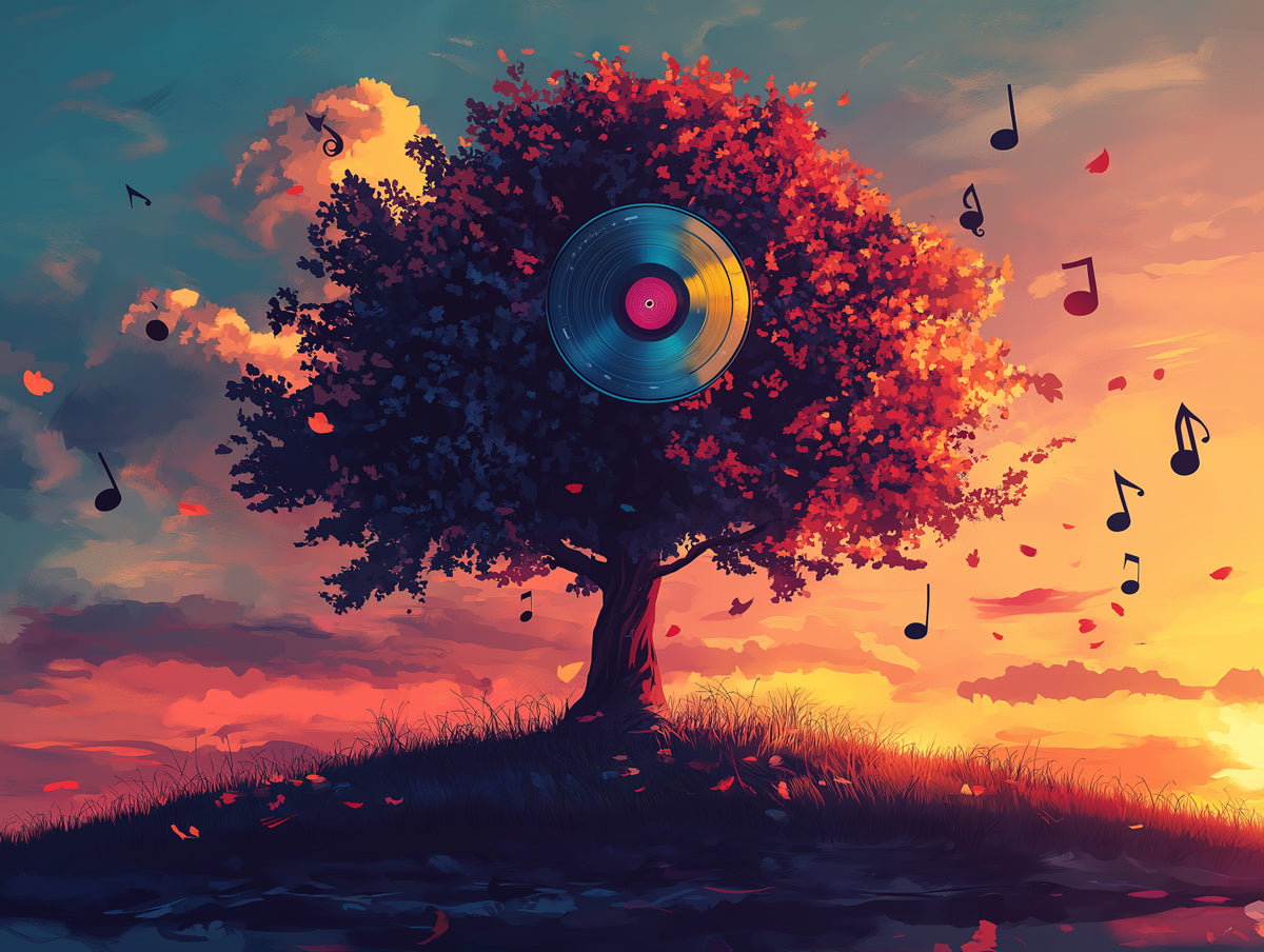 Autumn Sunset Vinyl Tree Mural Wallpaper | Warm Melodic Departure