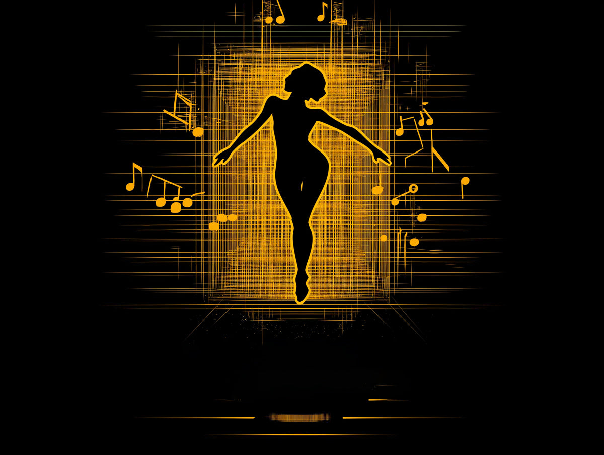 Papier peint mural Golden Dancer Music Grid | Harmonie structurée et grâce
