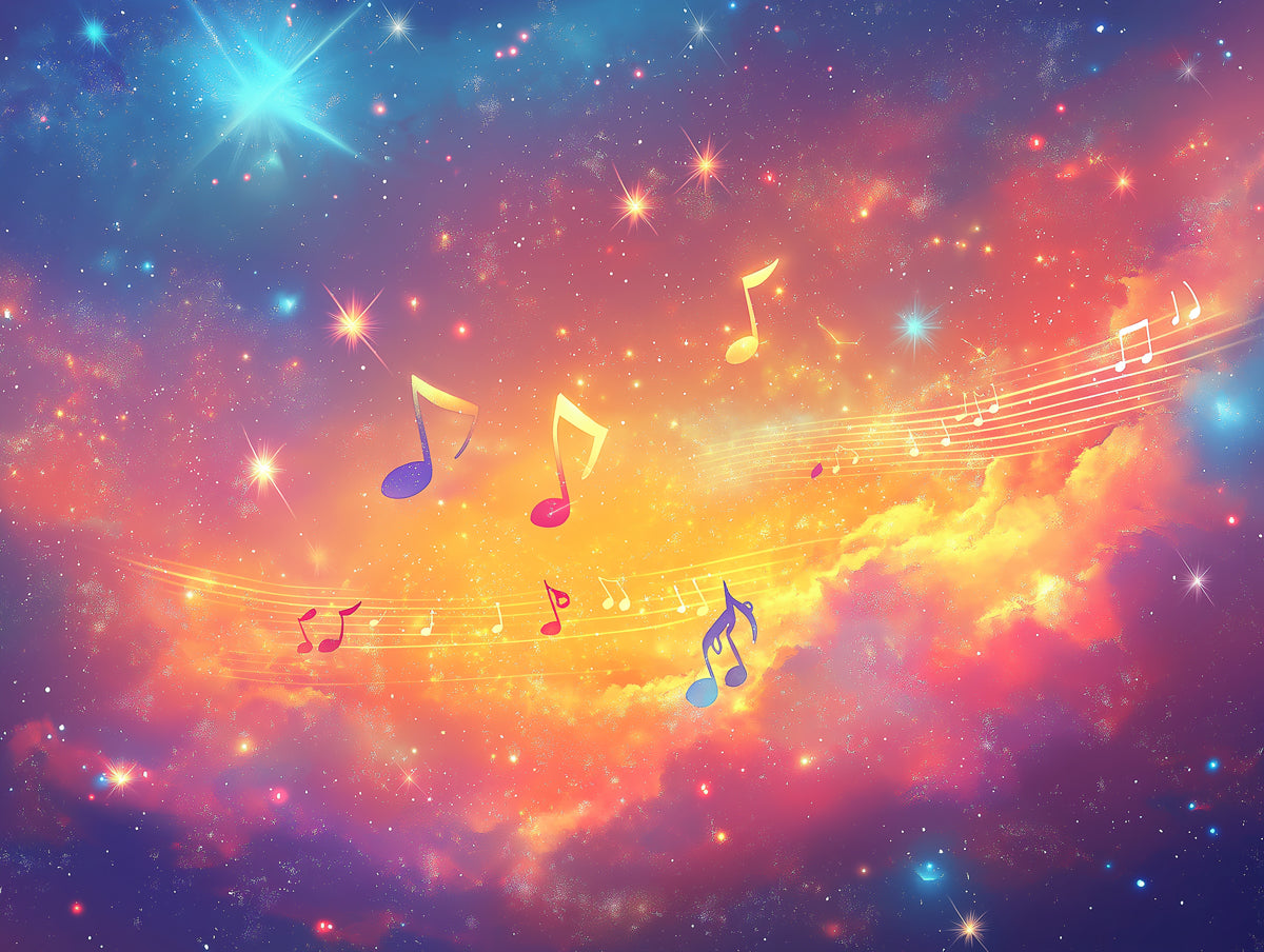 Cosmic Music Harmony Mural Wallpaper | Vibrant Nebula Symphony