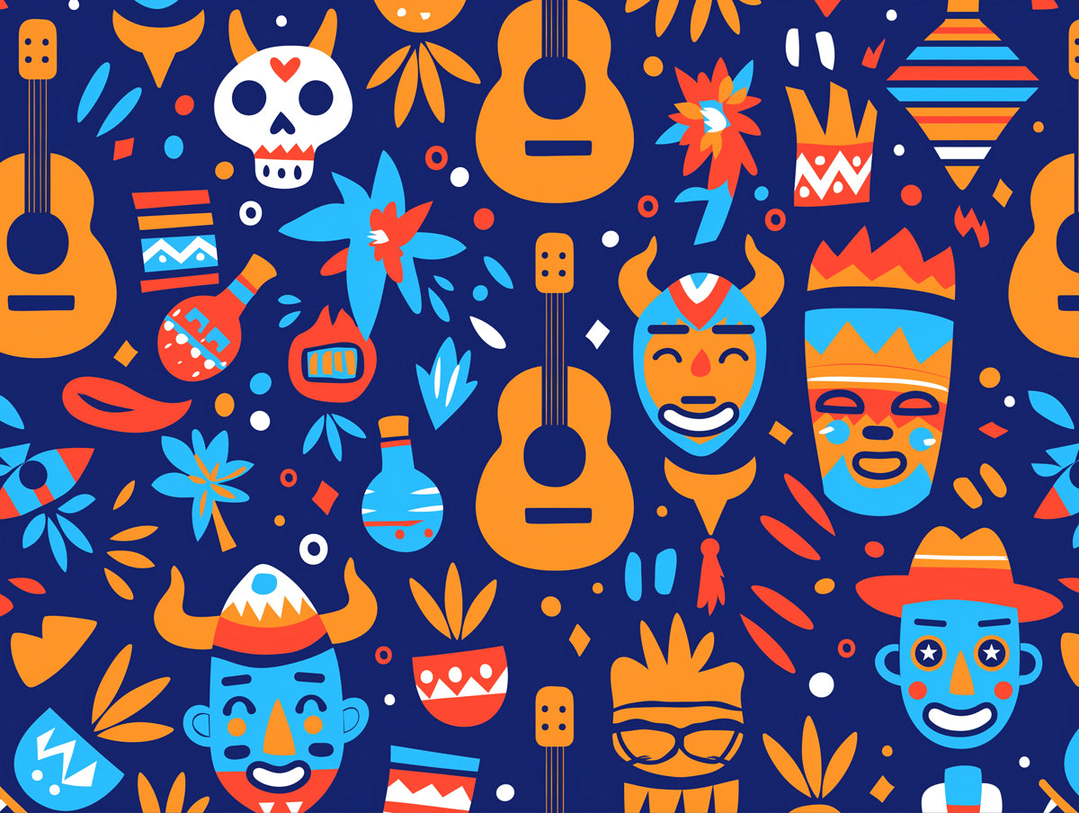 Mariachi Fiesta Guitar Mural Wallpaper | Vibrant Cultural Harmony