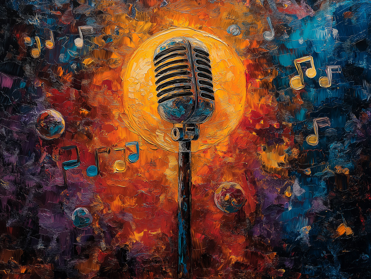 Dramatic Rain Microphone Mural Wallpaper | Cinematic Voice & Mood