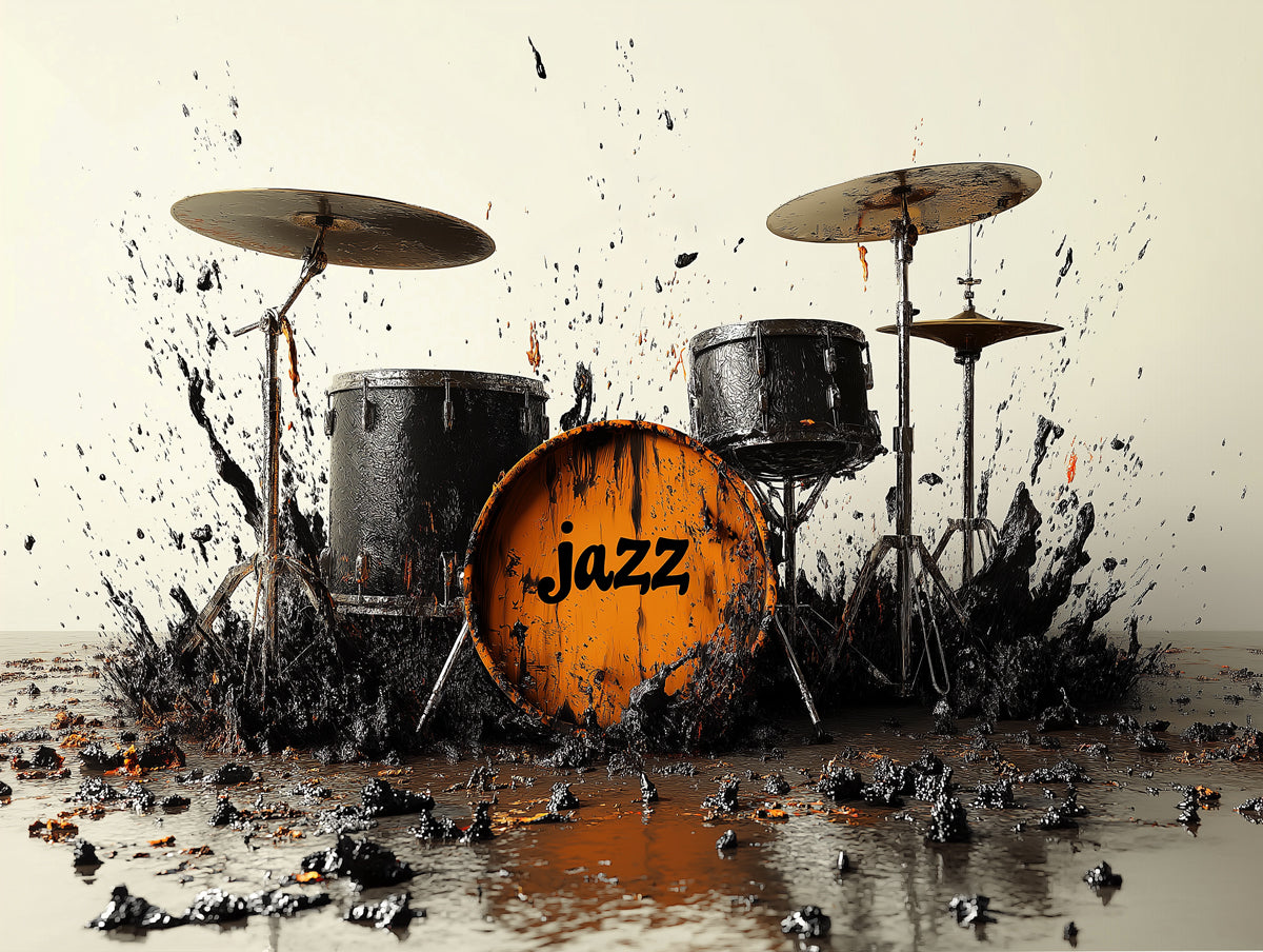 Explosive Jazz Drums Mural Wallpaper | Rhythmic Impact Unleashed