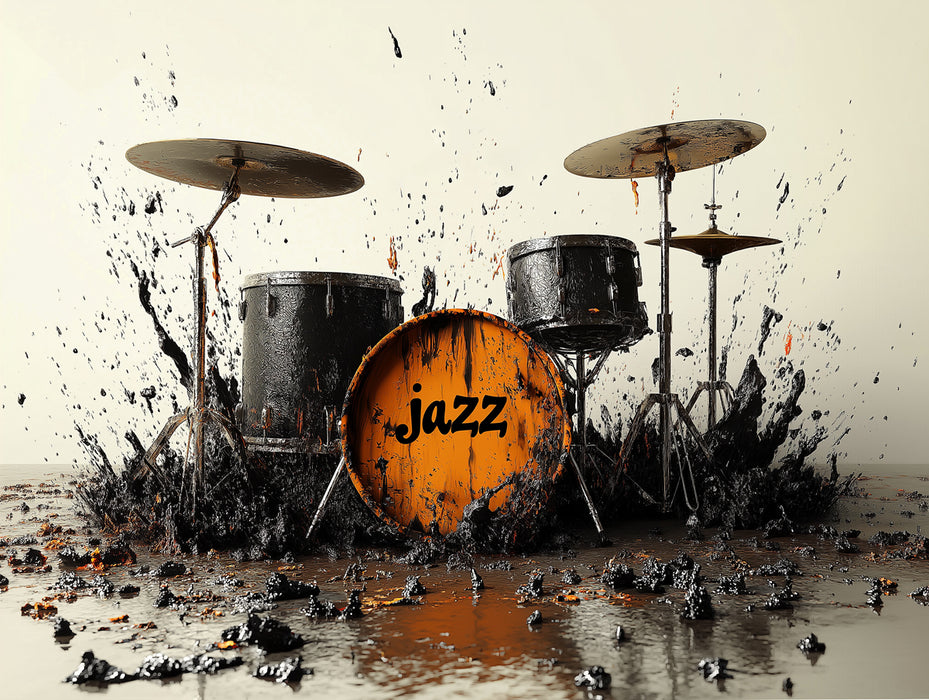 Explosive Jazz Drums Mural Wallpaper | Rhythmic Impact Unleashed