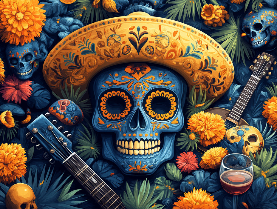 Art mural dynamique de la Fête des Morts | Célébration folklorique mexicaine vibrante