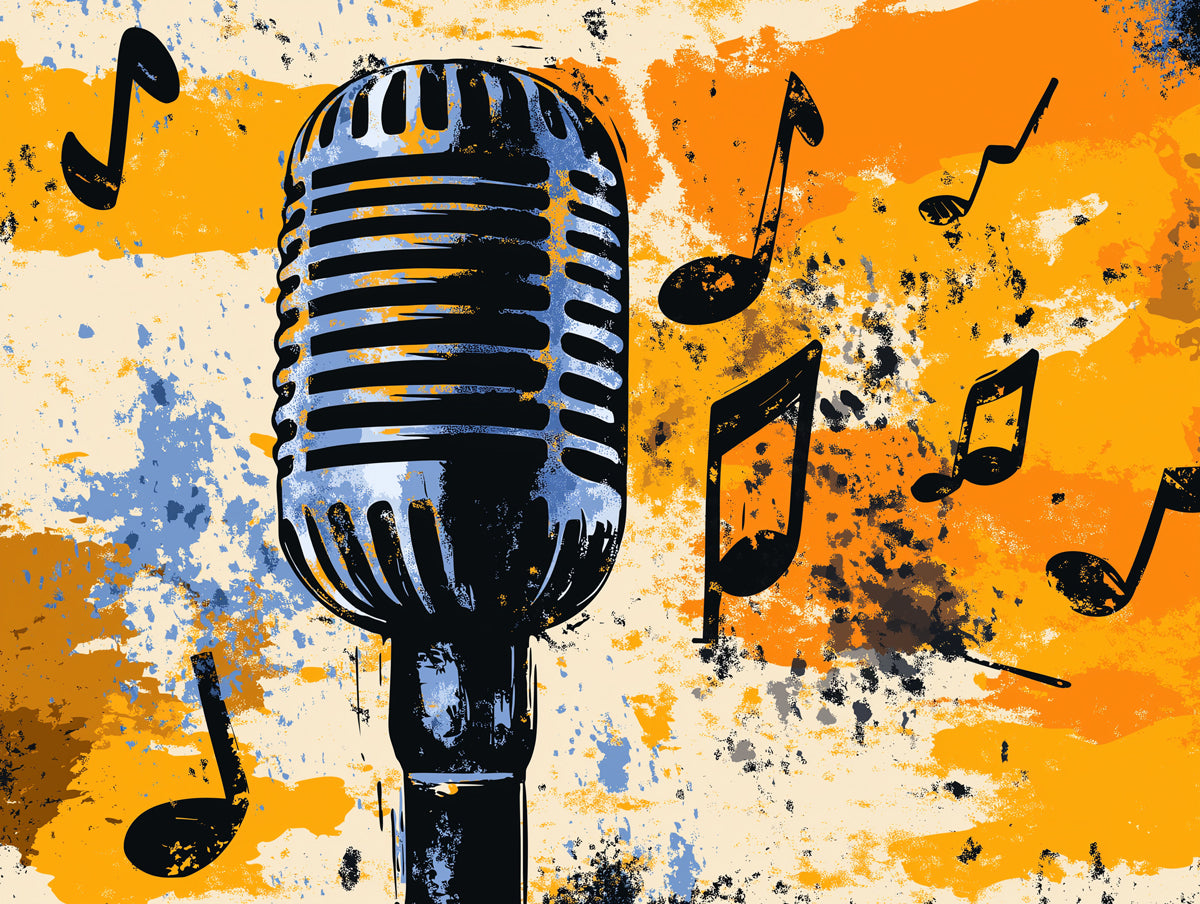 Vintage Microphone Art Mural Wallpaper | Classic Sound & Nostalgia