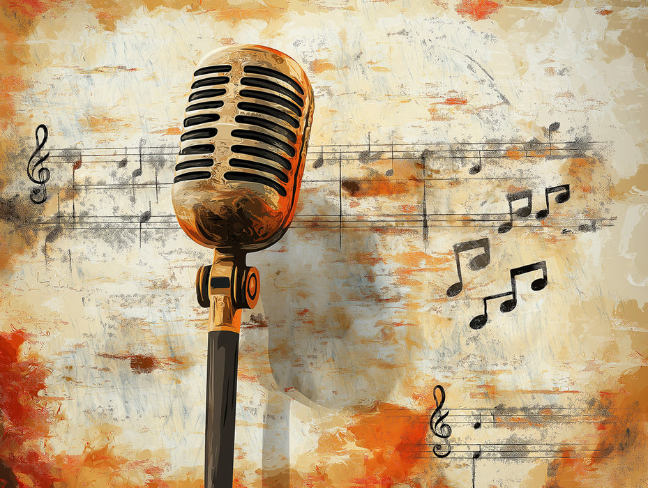 Iconic Vintage Microphone Mural Wallpaper | Classic Sound Aesthetics