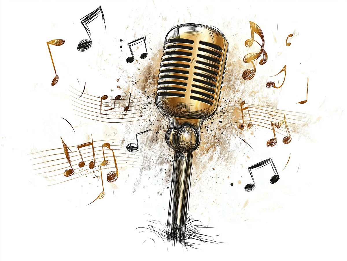 Soulful Old Microphone Mural Wallpaper | Reflective Musical Storytelling