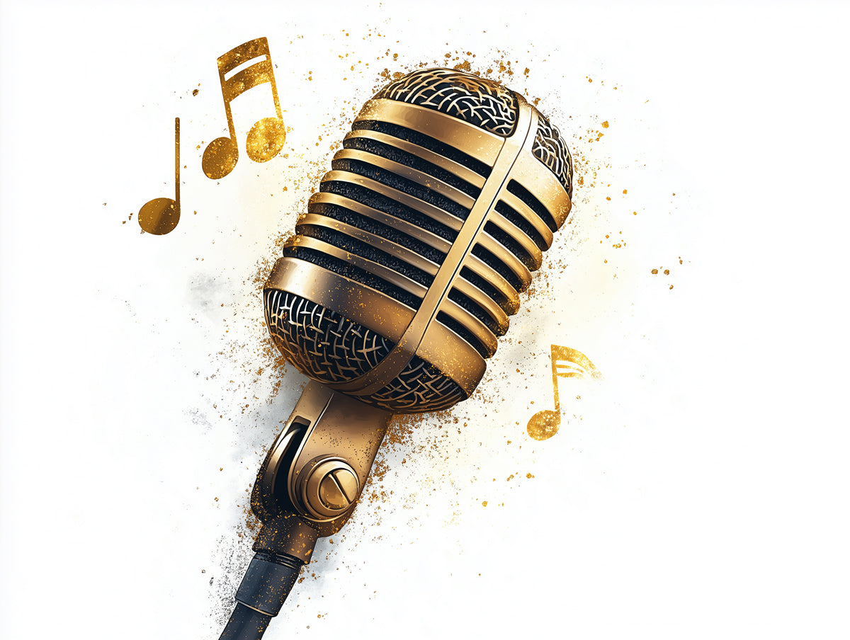 Golden Mic Vector Mural Wallpaper | Luxurious Sound Icon