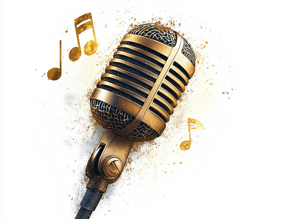 Golden Mic Vector Mural Wallpaper | Luxurious Sound Icon