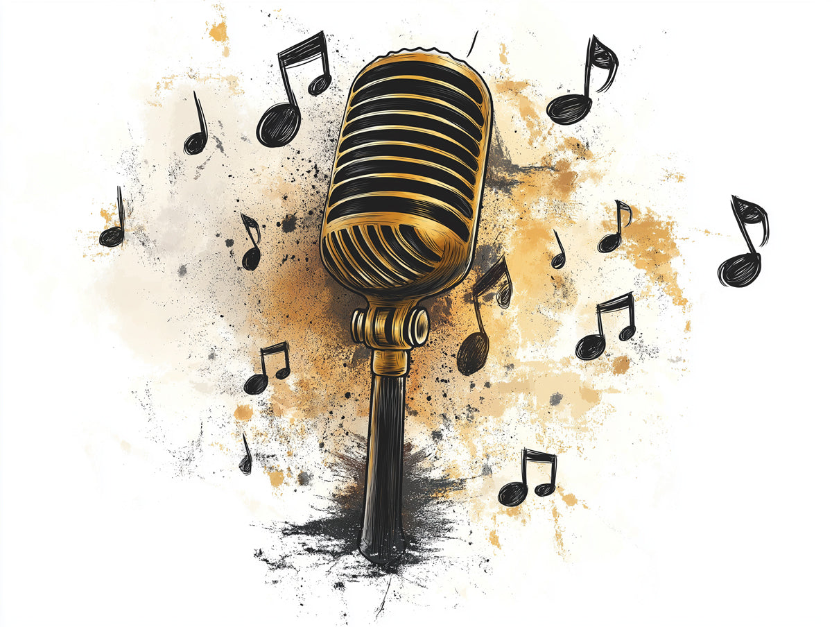 Vintage Mic Audiotagebuch Mural Wallpaper | Nostalgic Musical Narrative