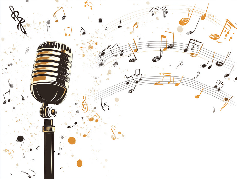 Dynamic Mic with Music Mural Wallpaper | Expressive Sound Wave Art