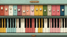 Hand-drawn vintage organ keys and colorful registration stops in soft retro pastel tones.