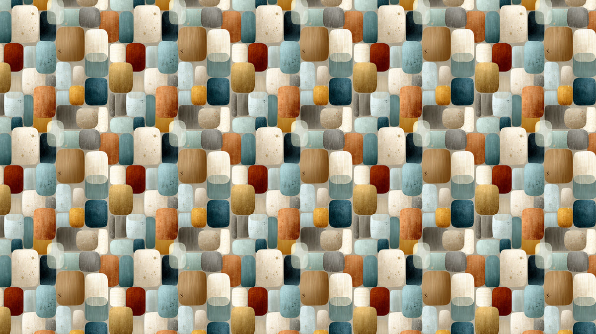 Stacked Block Harmony Mural Wallpaper | Earthy Tones & Muted Blues