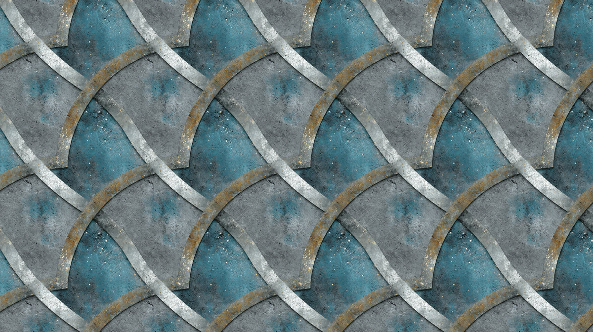 Papier peint mural Armure d'écailles vieillies | Turquoise & rouille grunge