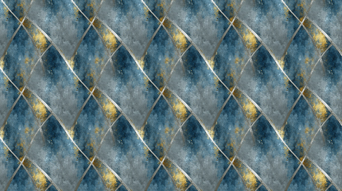 Geometric Mineral Vein Mural Wallpaper | Blue, Gray, and Gilded Gold
