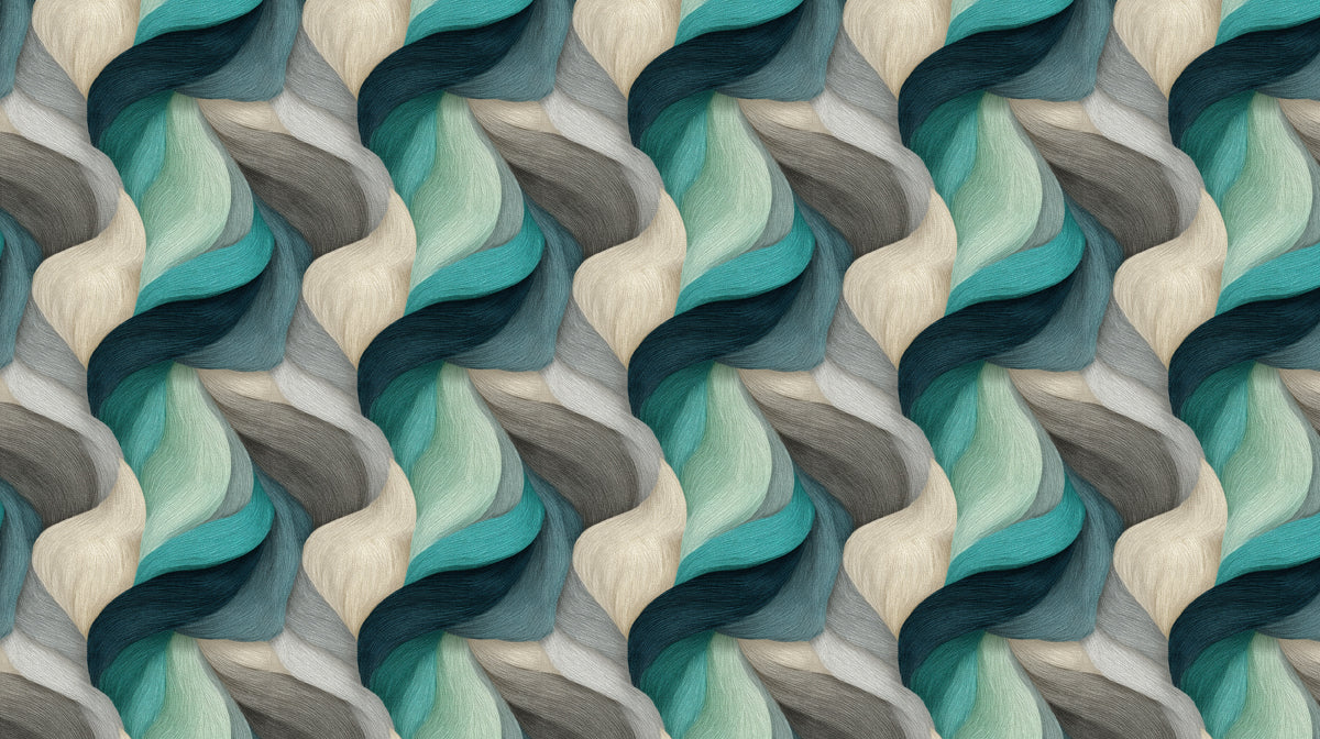 Woven River Braids Mural Wallpaper | Teal, Gray, and Cream