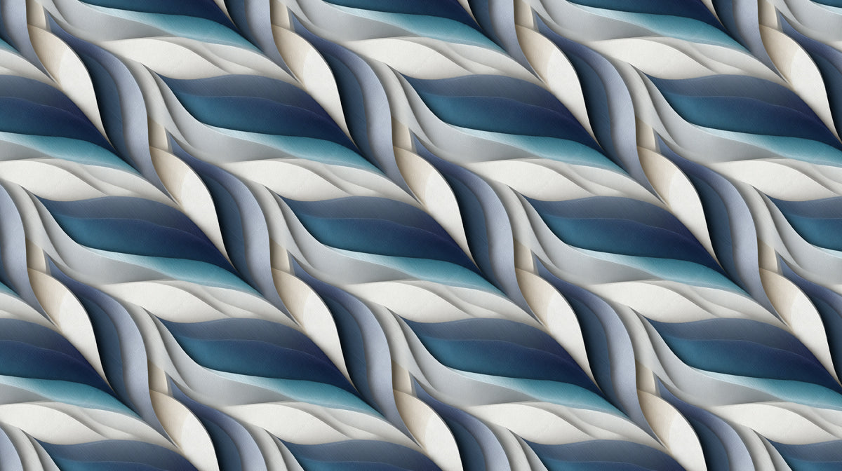 Sculptural Wave Flow Mural Wallpaper | Cool Blues & Grays