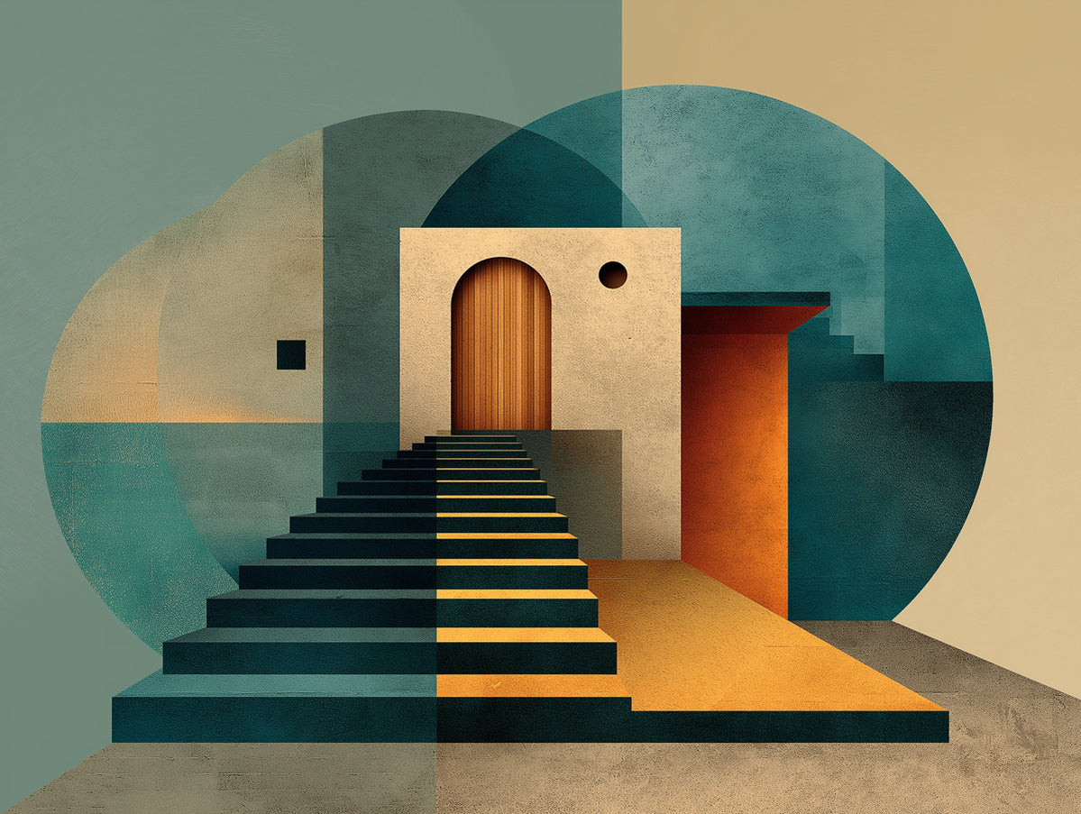 Abstract Ascent Architectural Mural Wallpaper | Teal, Ochre, and Earth ...