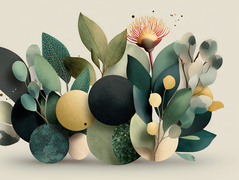 Papier peint mural Organic Abstract Bloom | Verts forestiers & Jaune doré
