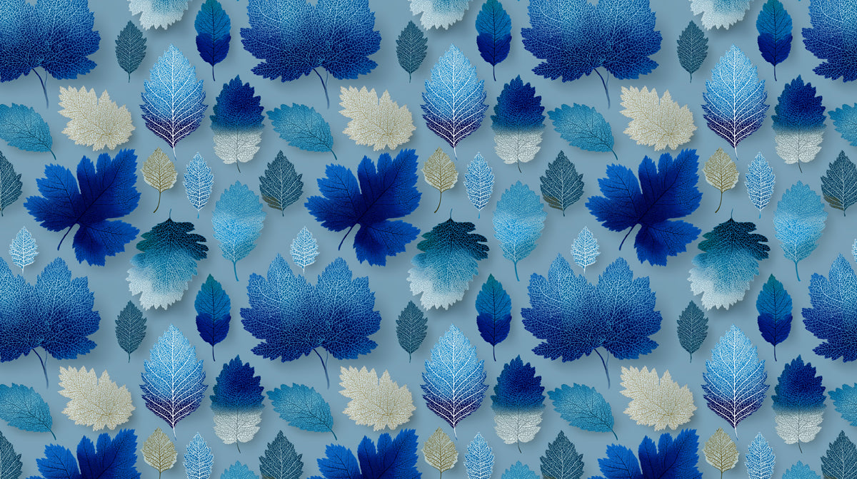 Frosted Winter Leaves Mural Wallpaper | Arctic Blue & Icy White
