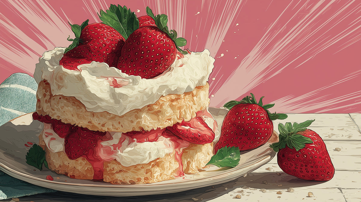 Carta da parati murale classica con la torta di fragole | Fascino rosa nostalgico