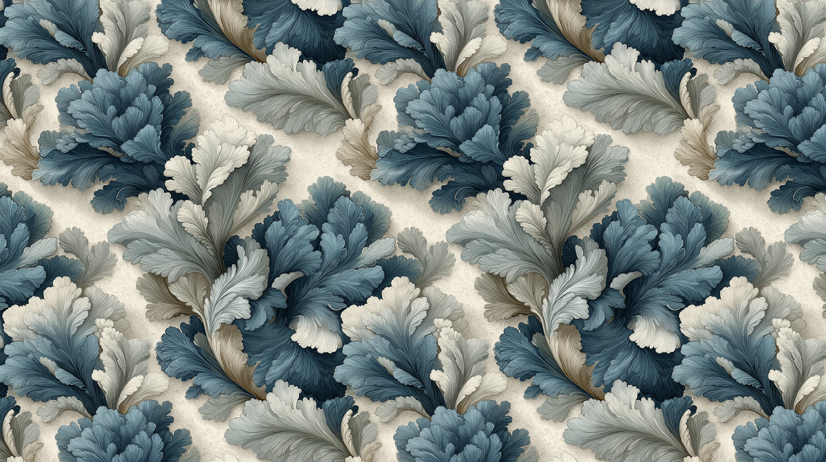 Sfondo Murale con Foglie di Acanthus Eleganti | Tonalità Serene Blu e Grigie