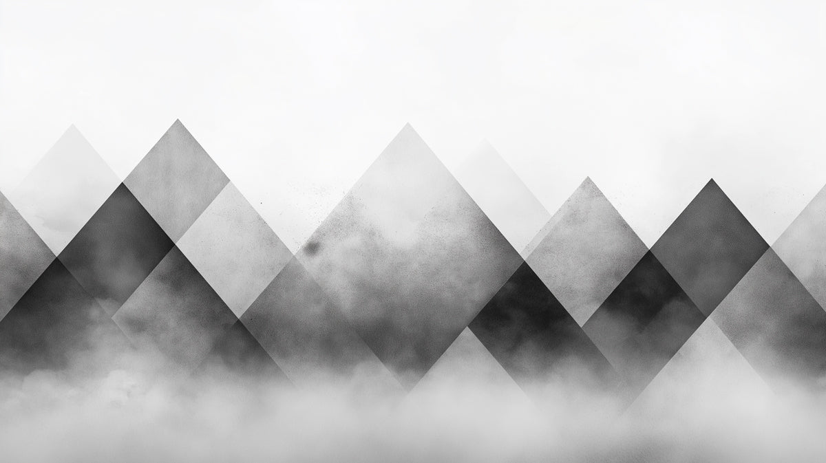 Abstract Misty Mountains Mural Wallpaper | Monochrome Geometric Landscape with Fog