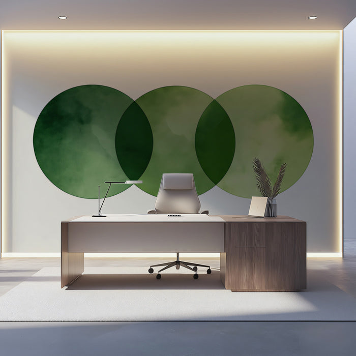 Abstract Intersecting Circles Mural Wallpaper | Green Tones Geometric Art