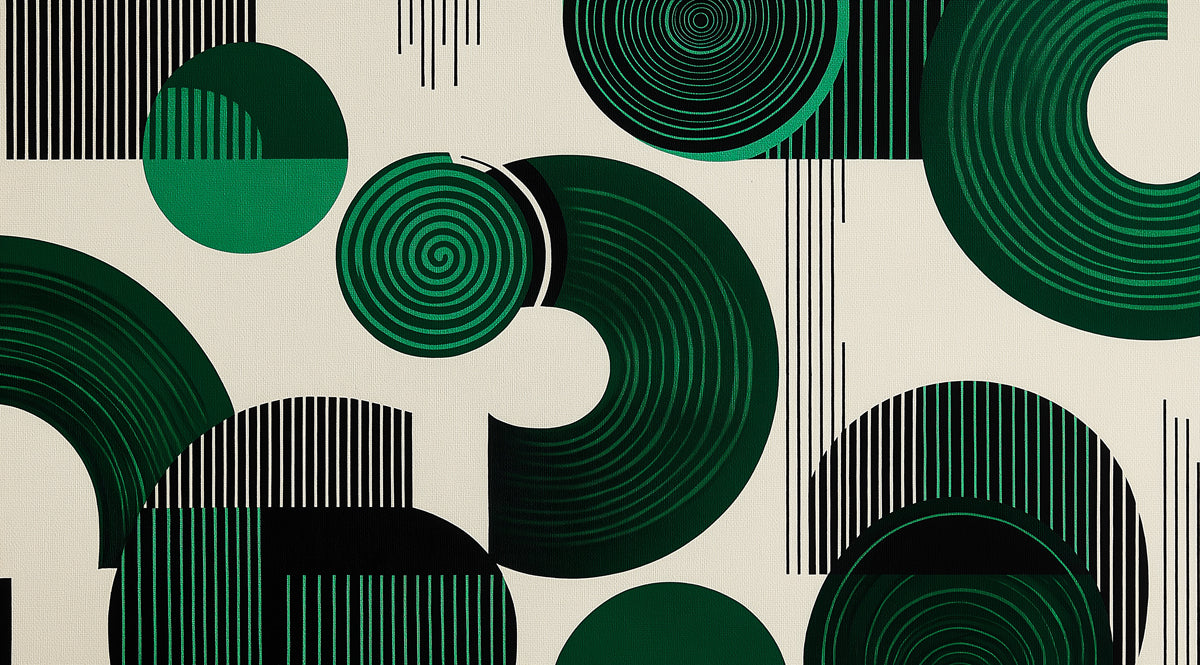Abstract Green & Gold Geometric Pattern Mural Wallpaper | Modern Op Art Design