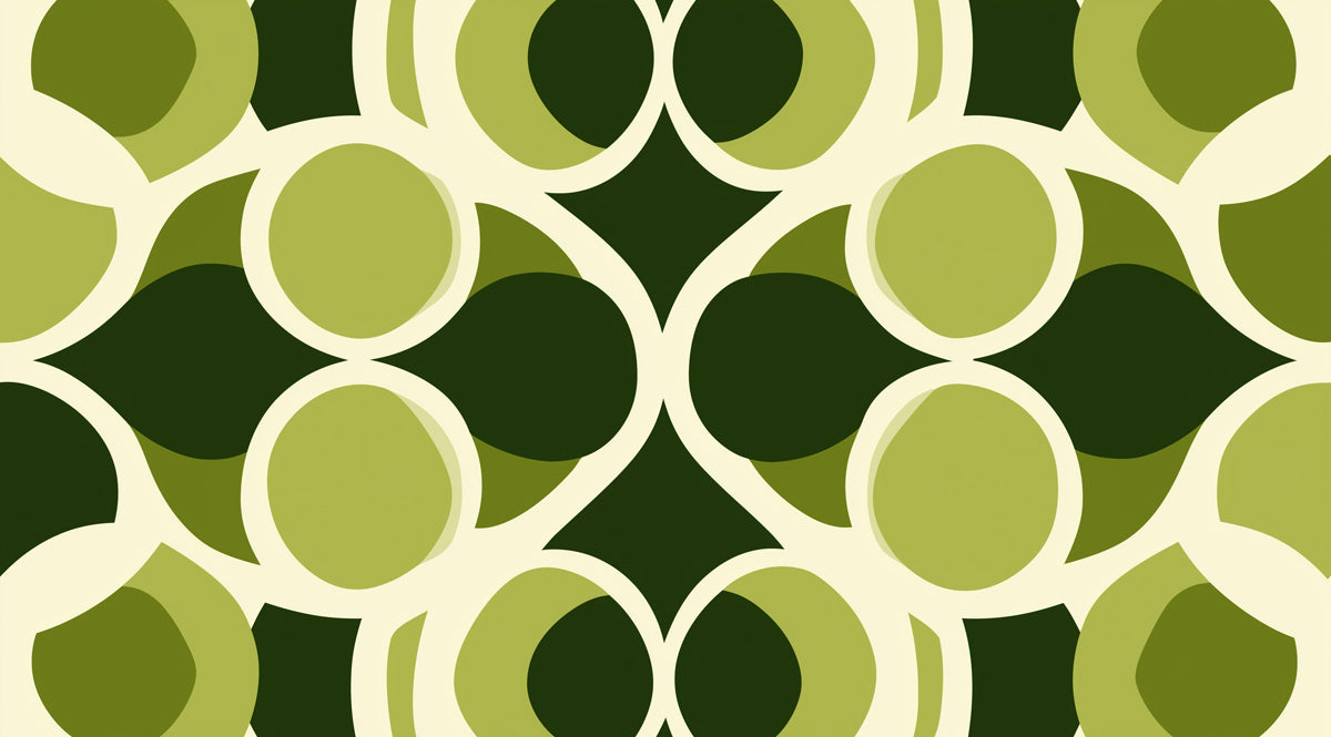 Abstract Green Circles Pattern Mural Wallpaper | Retro Geometric Design