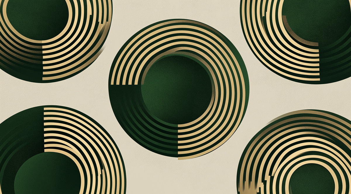 Abstract Golden & Green Circles Mural Wallpaper | Luxurious Geometric Pattern