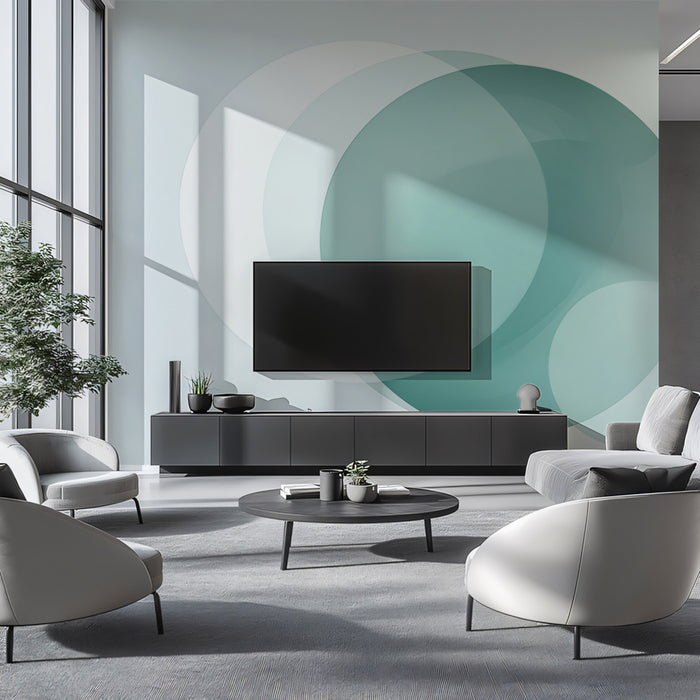 Abstract Overlapping Circles Mural Wallpaper | Minimalist Blue & White Geometric Art
