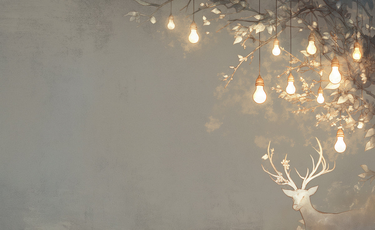 Vintage Deer and Bulb Mural Wallpaper | Beige, Brown and Gold Deer -2