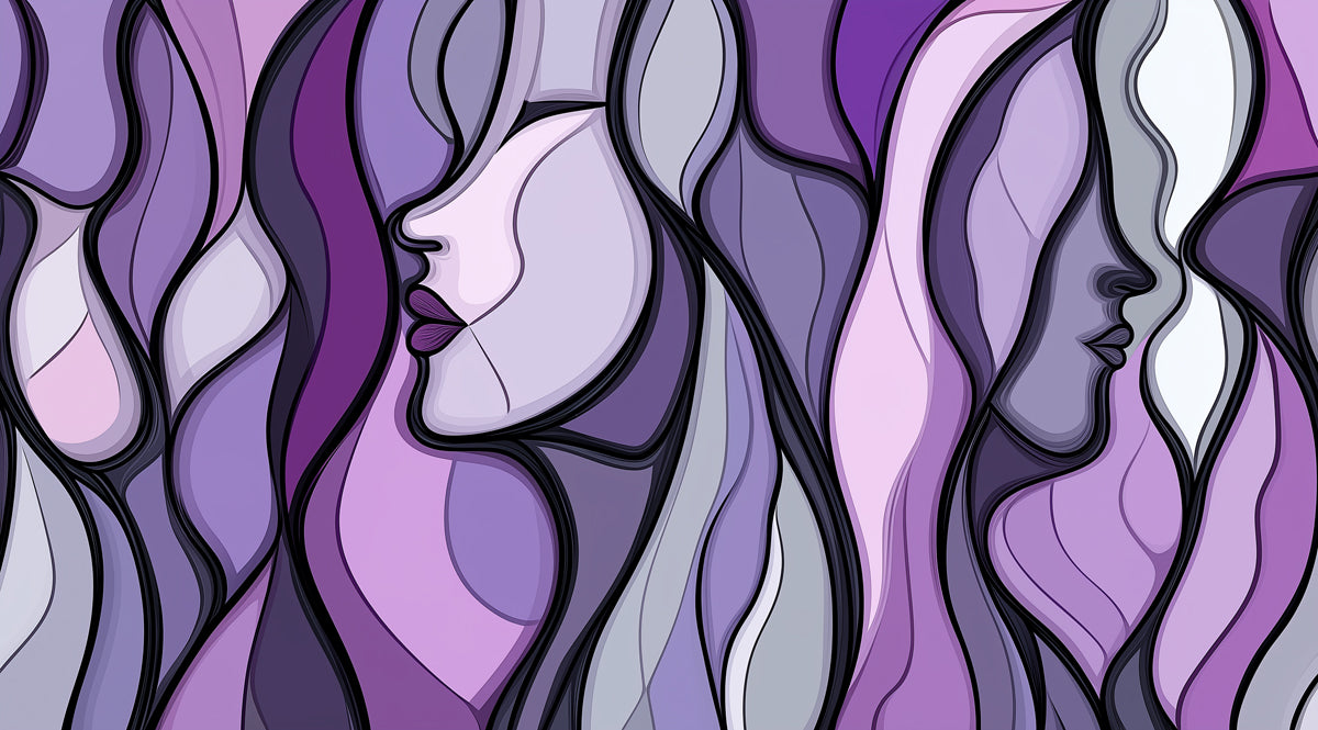 Abstract Purple Faces Mural Wallpaper | Modern Figurative Art with Fluid Shapes