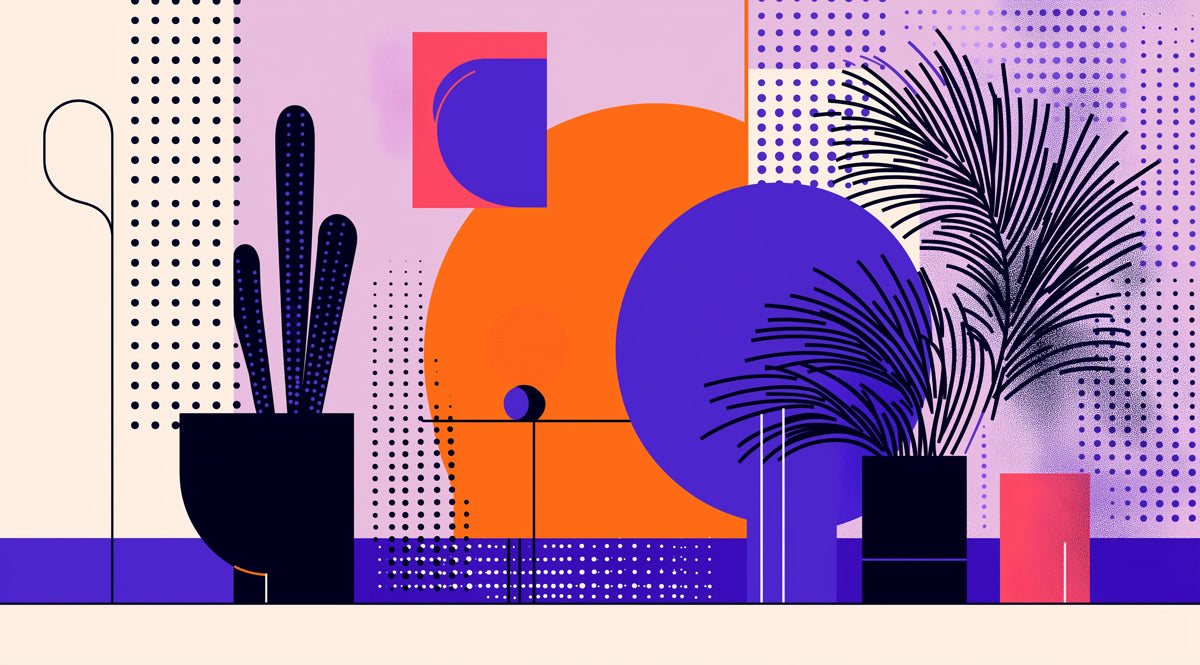 Abstract Plant Pop Art Mural Wallpaper | Modern Geometric Botanical Design